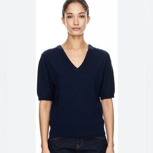 Vintage Thane 2 Ply Virgin Wool Navy‎ Blue Short Sleeve V Neck Sweater Medium